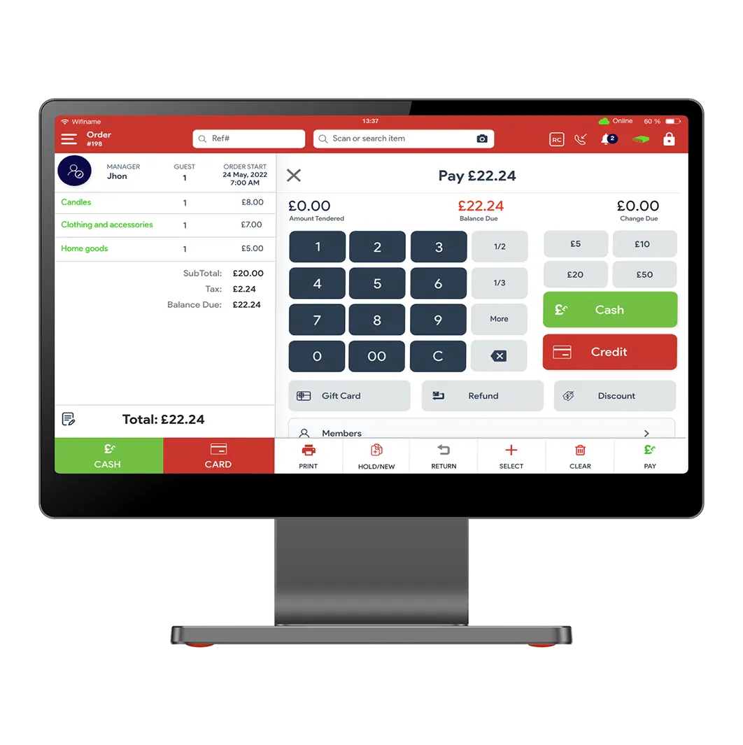 Bar POS Checkout Screen