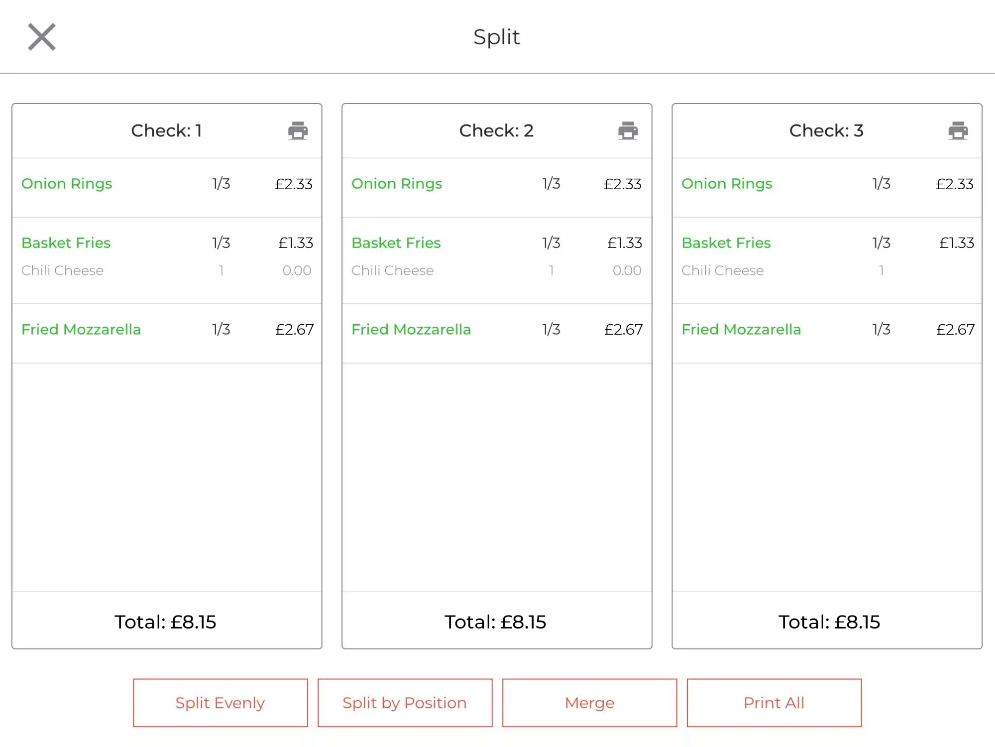 full service restaurant pos splits