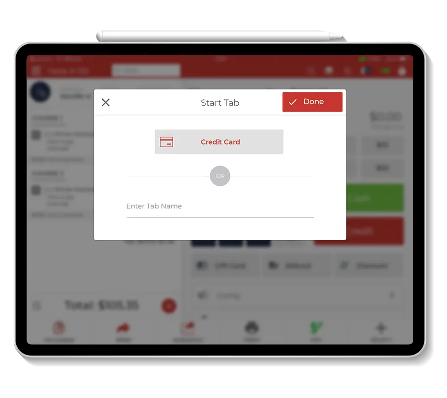 Bar POS Start Tab dashboard